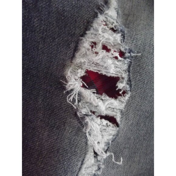 M Jeans by Maurices (Small Short)High Rise skinny red plaid lined holes distress - Picture 7 of 13